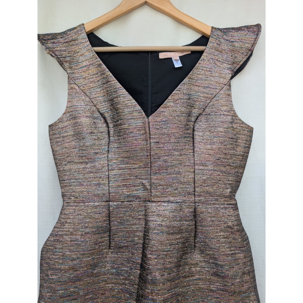 Hutch Anthropologie Metallic Rainbow V-Neck Flutter Sleeve Cocktail Dress 10 - Picture 4 of 10